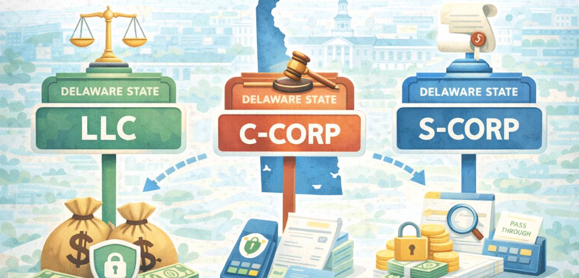 LLC vs C-Corp vs S-Corp in Delaware: Legal Differences That Matter