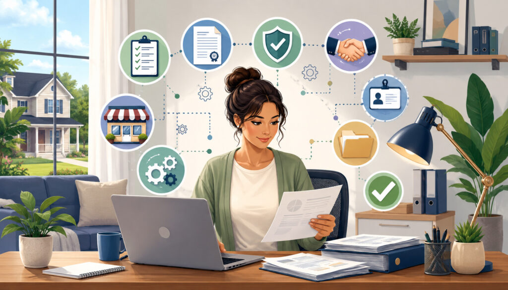 Home business owner setting up business registration documents