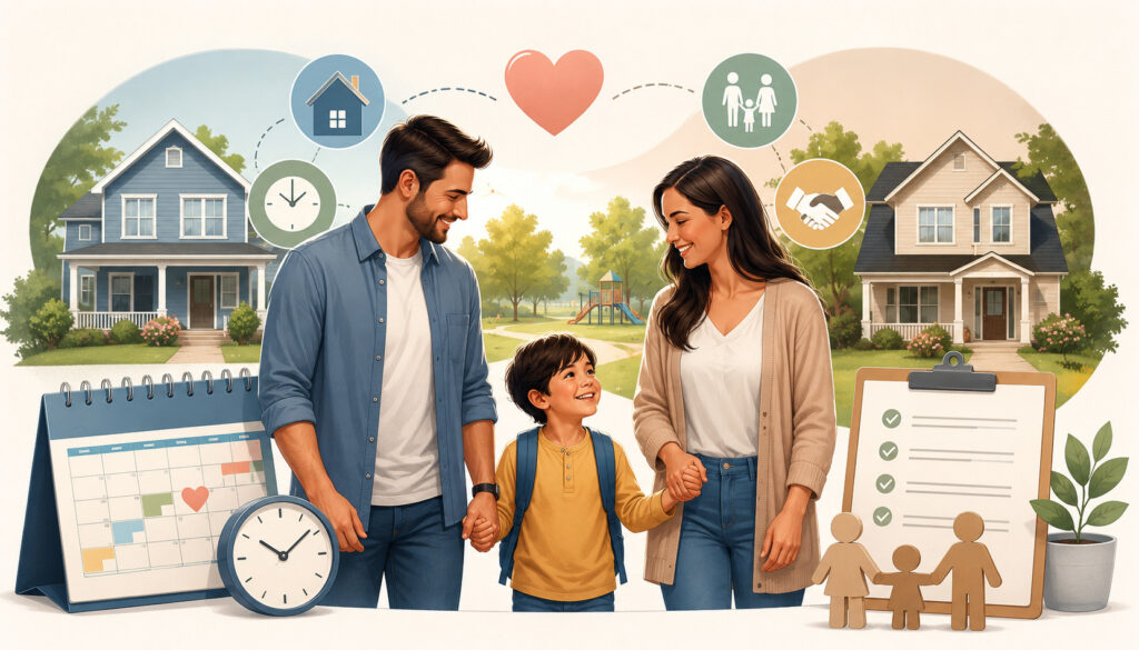Child custody and co-parenting visitation plan illustration
