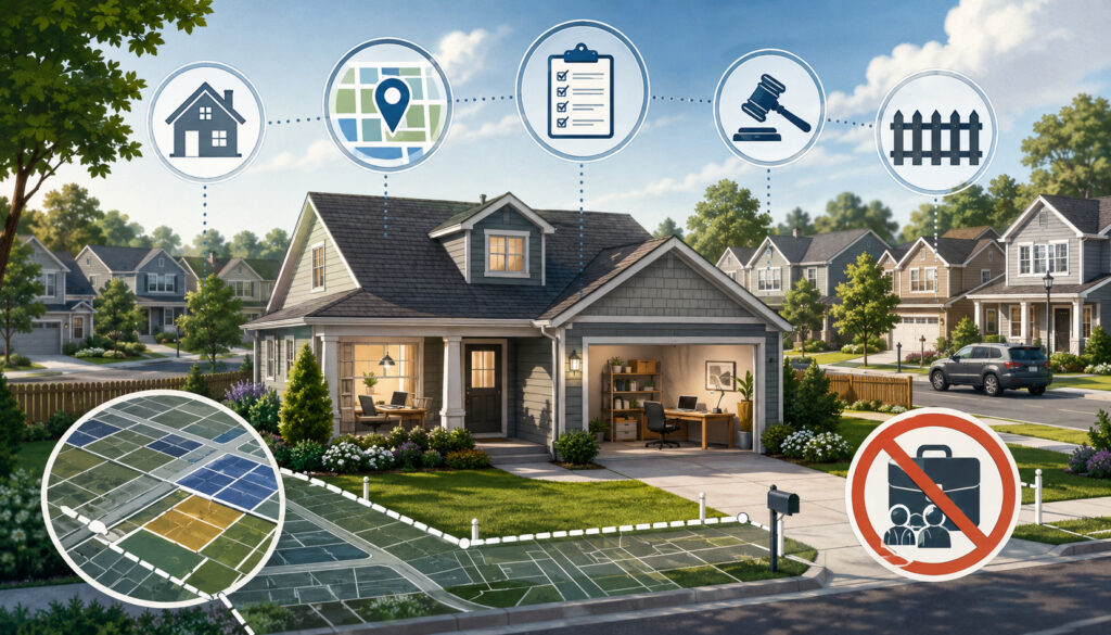 Residential zoning rules and home occupation restrictions illustration