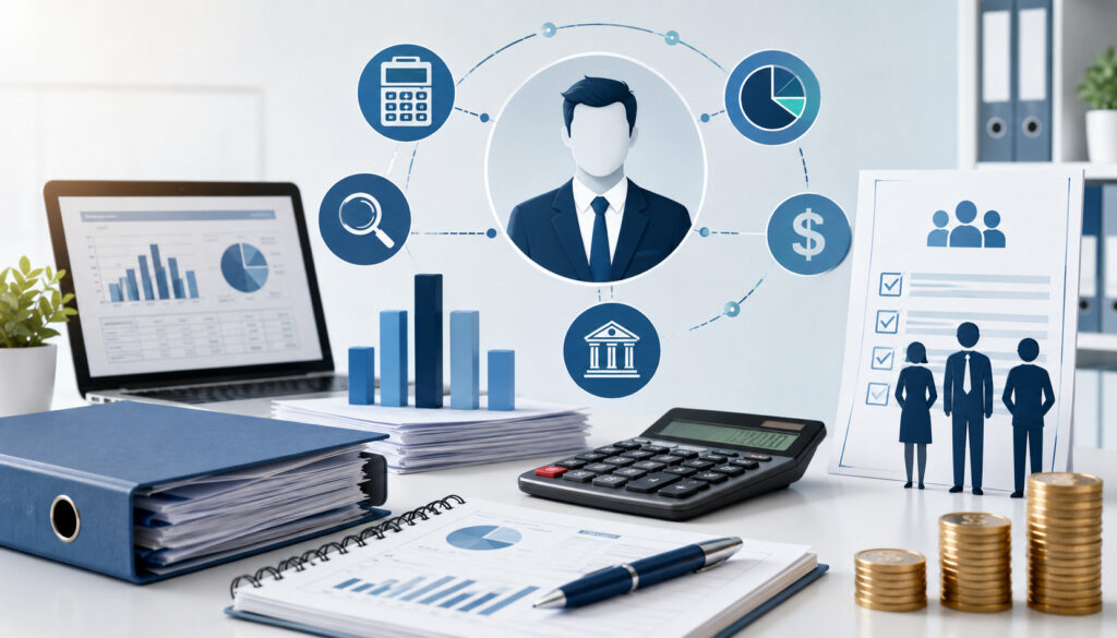 Bookkeeping, accounting, CPA, and payroll services illustration